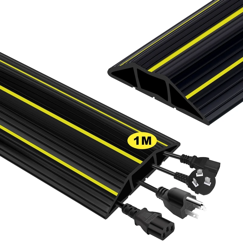 Adiwo Floor Cable Protector, 1M Heavy Duty Cable Floor Protector 3 Cord Channels, Outdoor Floor Cable Cover, Flexible Duct Cable Protector, Wire Cover for Offices, Retail, Gyms, Factories & Garages