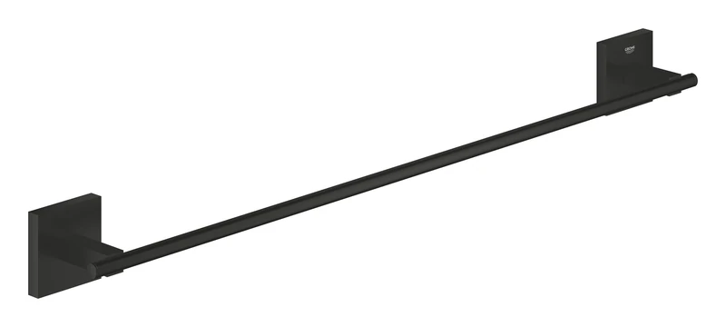 GROHE Start Cube QuickFix Towel Rail – Bathroom Wall Mounted Towel Holder (Metal, Concealed Fastening, Including Screws and Dowels), Size 600mm, Easy to Fit QuickGlue, Matt Black, 410892430
