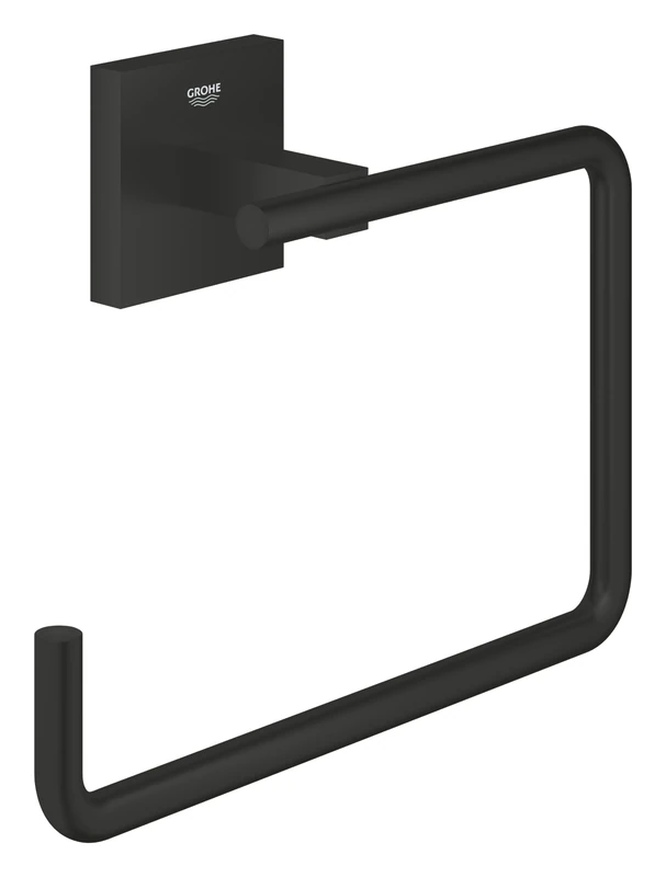 GROHE Start Cube QuickFix Towel Ring - Bathroom Wall Mounted Towel Holder (Metal, Concealed Fastening, Including Screws and Dowels), Extra Easy to Fit QuickGlue, Matt Black, 409752430