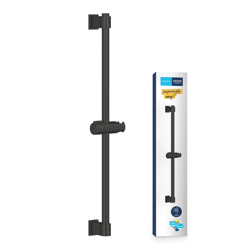 GROHE Vitalio Universal QuickFix - Shower Rail 60 cm with Adjustable Wall Holders, Glide Element and Swivel Holder (with Screws and Dowels, Easy to Fit QuickGlue), Matt Black, 277242431