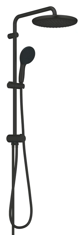 GROHE Vitalio Start 250 Flex – Exposed Shower System with Diverter (Round 25cm Head Shower 2 Sprays, Round 11cm Hand Shower 2 Sprays, 2 Hoses: 1.25m & 1.5m, Water Saving), Matt Black, 266802431