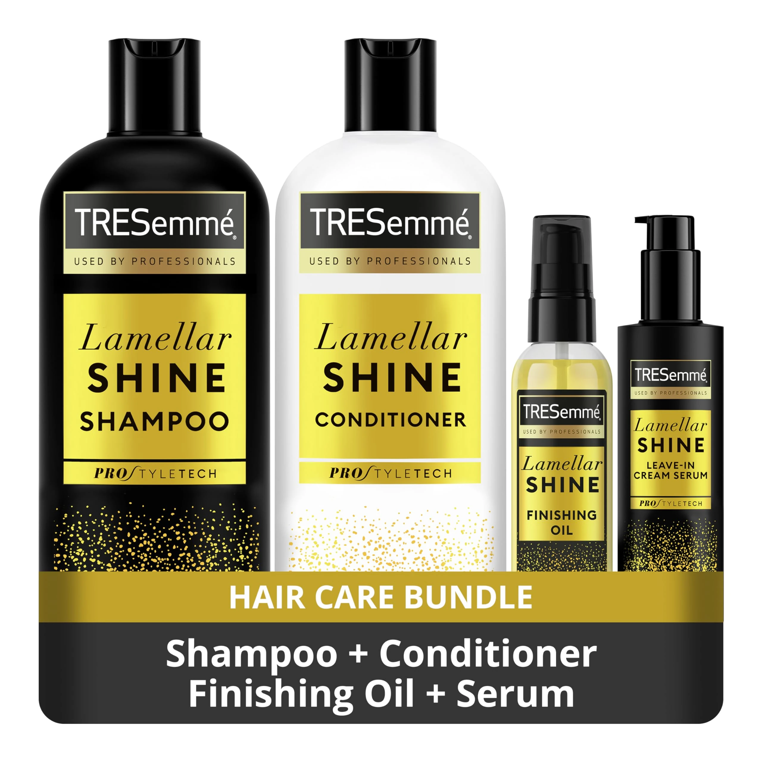 TRESemme Lamellar Shine Hair Care Bundle Shampoo (680 ml), Conditioner (680 ml), Oil (75 ml) & Serum (200 ml) with patented Lamellar Technology for an ultra-glossy salon finish