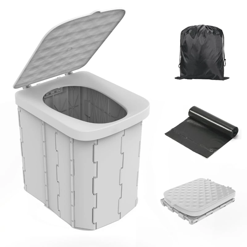 Hapoon Portable Camping Toilet for Adults - XL Folding Toilet with Lid, Travel Portable Potty, Grey