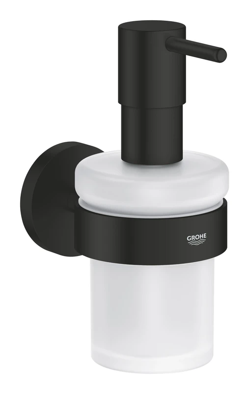 GROHE Start QuickFix Soap Dispenser with Holder (Metal and Glass, Filling Quantity 160 ml, Concealed Fastening, Including Screws and Dowels, Easy to Fit QuickGlue), Matt Black, 411952430