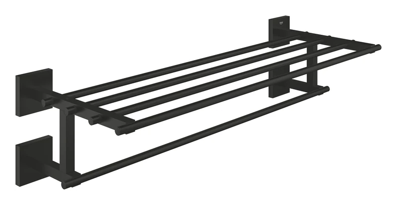 GROHE Start Cube Multi Towel Rack – Bathroom Wall Mounted Towel Shelf and Rail (Metal, Concealed Fastening, Including Screws and Dowels), Size 60 cm, Matt Black, 410992430