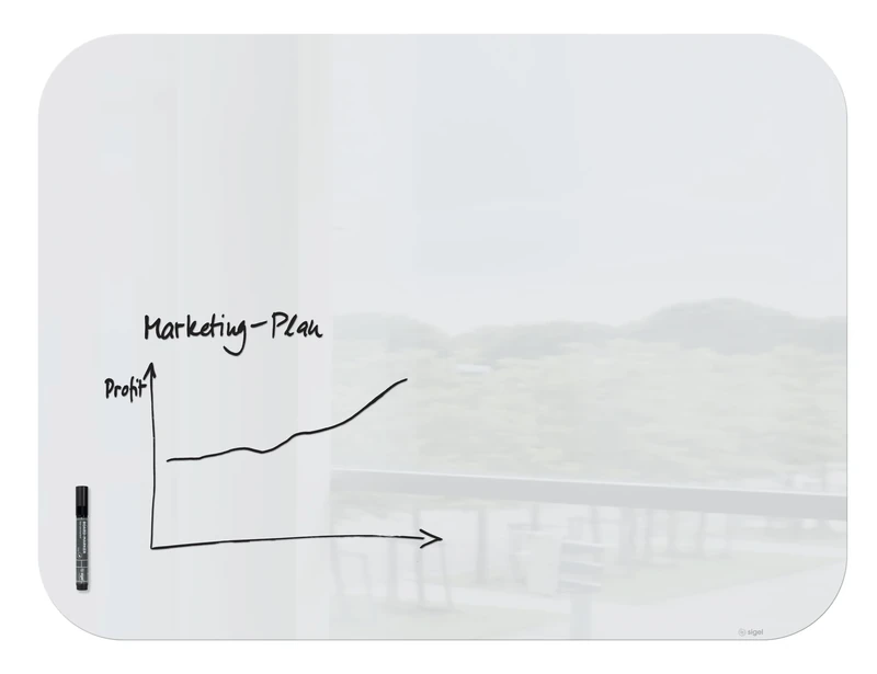 SIGEL GL304 Magnetic Glass Board Artverum, Rounded Corners, White, 120 x 90 cm, Safety Glass, Easy mounting