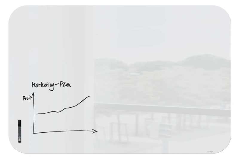 SIGEL GL305 Magnetic Glass Board Artverum, Rounded Corners, White, 150 x 100 cm, Safety Glass, Easy mounting