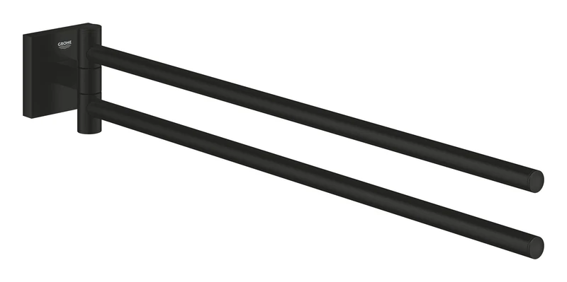 GROHE Start Cube Towel Bar - Bathroom Wall Mounted Towel Holder with 2 Swivel Arms (Metal, Concealed Fastening, Including Screws and Dowels), Size 438 mm, Matt Black, 409762430