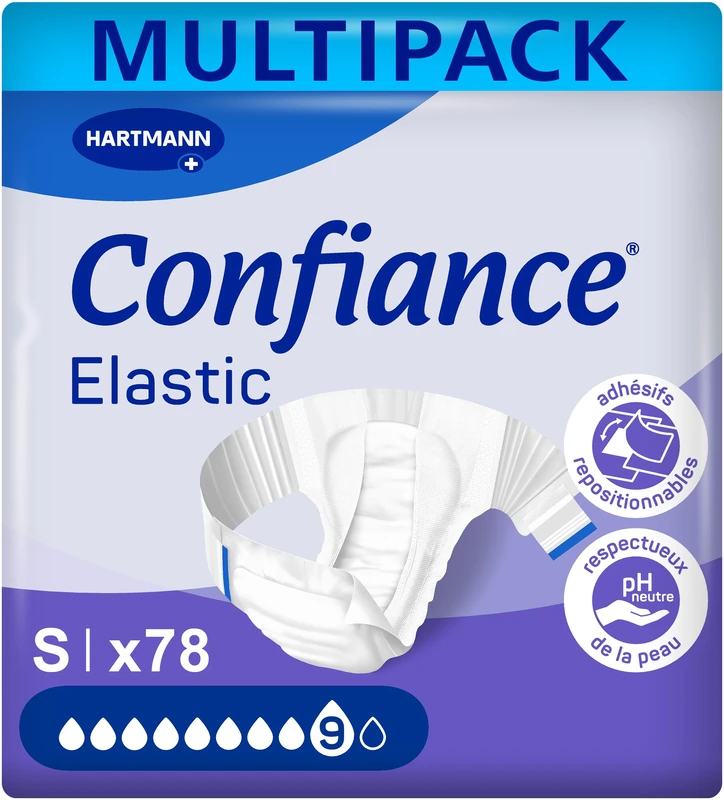 Confiance Elastic Complete Changes for Men and Women – Absorption Level = 9 Drops (Large Urinary Leakage) – pH Neutral to The Skin – Soft Material – Size S – 3 x 26 Units