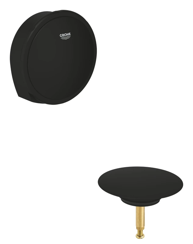 GROHE Talentofill Trim Set for Bath Inlet with Pop-Up and Waste System, Bath Tap Filler Overflow with Pop-Up Waste, Phantom Black, 19952KF0