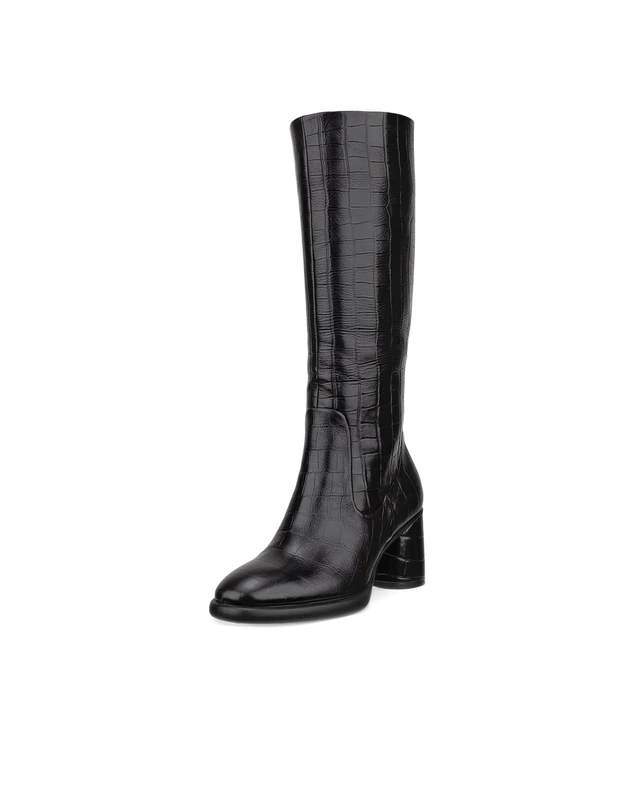 ECCO Women's Sculpted Luxury 55mm Tall Knee High Boot, Black Reptile Print, 4-4.5