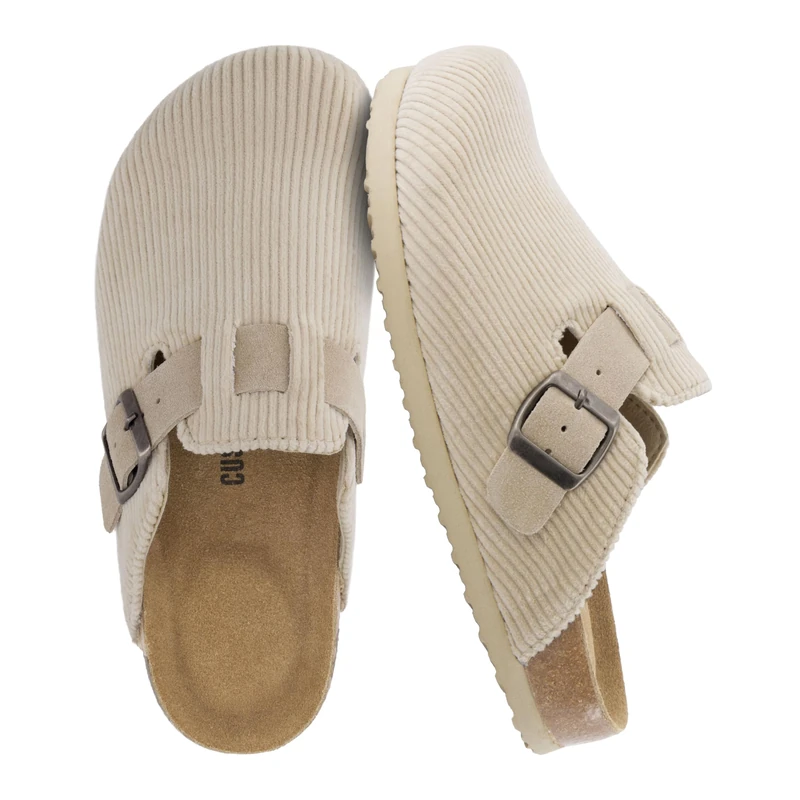 CUSHIONAIRE Women's Hana Cork Footbed Clog with +Comfort, Beige Corduroy 6.5 UK