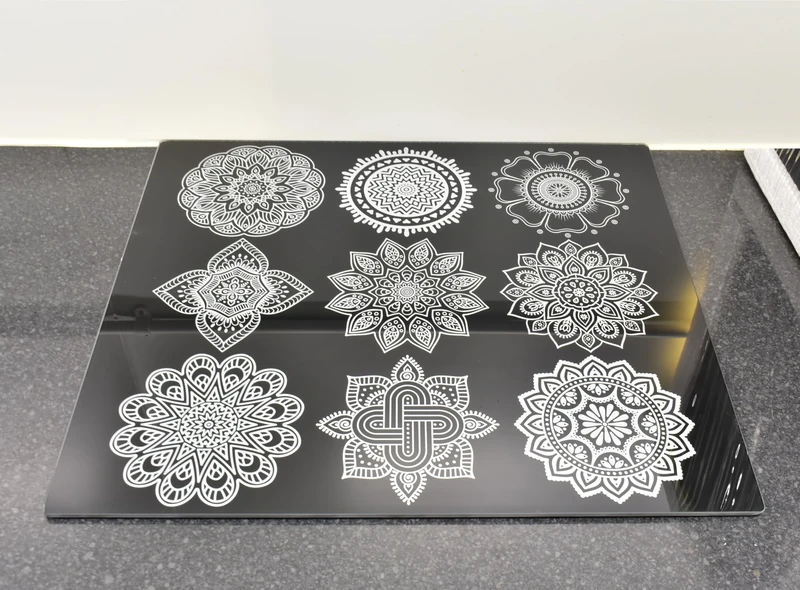 Deenz 60X52Cm Black Geometric Universal Hob Cover Plate Tempered Glass Worktop Saver Dishwasher Safe 5Mm All Types Of Cookers (Hob Cover)