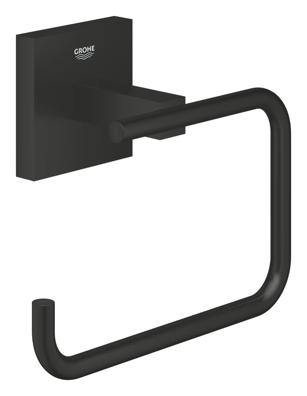 GROHE Start Cube QuickFix Toilet Roll Holder Without Cover (Metal, Wall Mounted, Concealed Fastening, with Screws and Dowels), Size 138mm, Extra Easy to Fit QuickGlue, Matt Black, 409782430