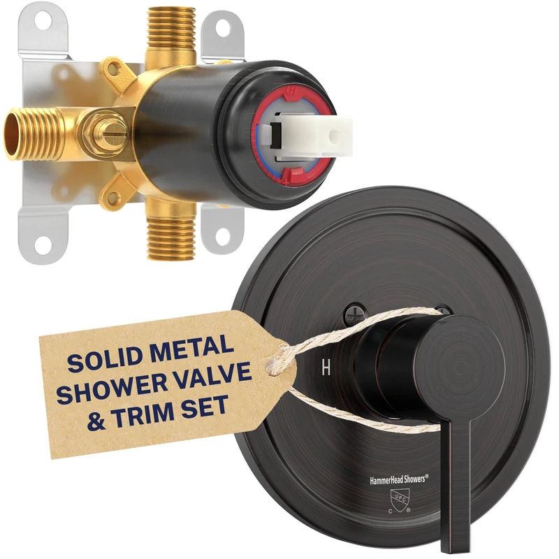 Hammerhead Showers All Metal Single Handle Shower Valve and Trim Set, Oil Rubbed Bronze, Volume and Temperature Control, Coarse Shower Trim Set with Valve, Pressure Balancing Shower Valve in