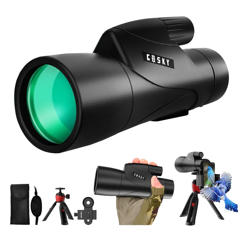 Gosky Piper Monocular Telescope, 12x55 HD Monocular for Adult with BAK4 Prism & FMC Lens, Lightweight Monocular with Smartphone Adapter Suitable for Bird Watching Hunting (Black)
