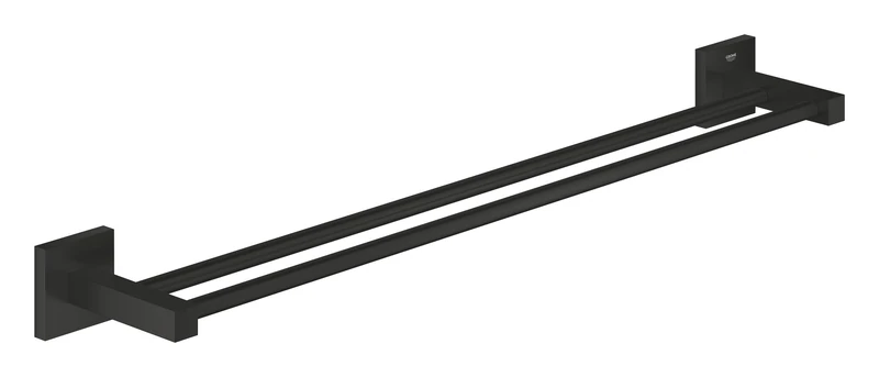 GROHE Start Cube Double Towel Rail – Bathroom Wall Mounted Dual Towel Bar (Metal, Concealed Fastening, Including Screws and Dowels), Size 654 mm, Matt Black, 411042430