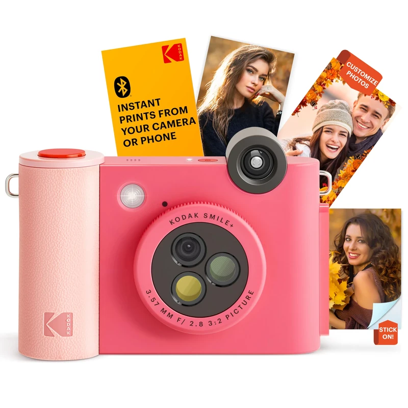 KODAK Smile+ 2-in-1 Digital Instant Print Camera & Wireless Bluetooth Photo Printer -10MP, Special-Effect Rotating Lens, Zink 2x3 Inch Sticky-Back Photos, Print via Fun App from Smart Devices -Fuchsia