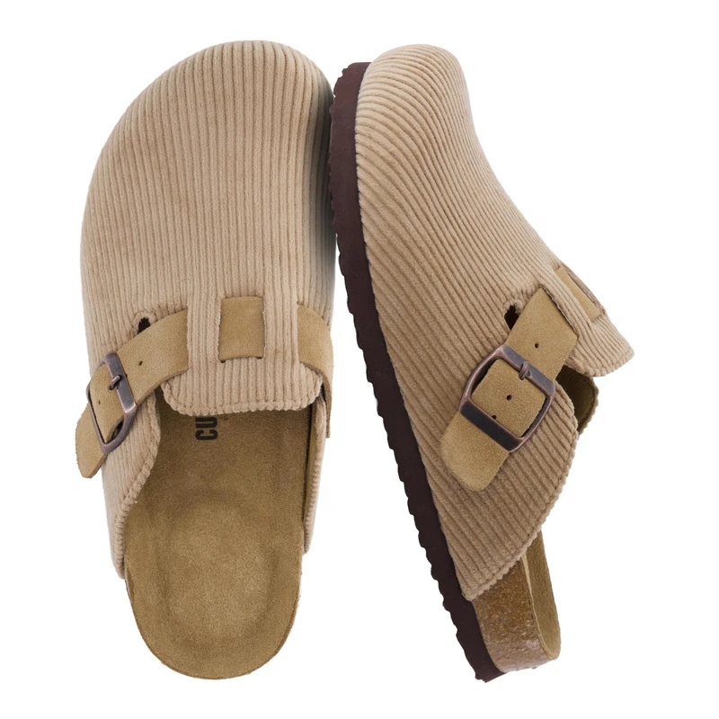 CUSHIONAIRE Women's Hana Cork Footbed Clog with +Comfort, Taupe Corduroy 4 UK