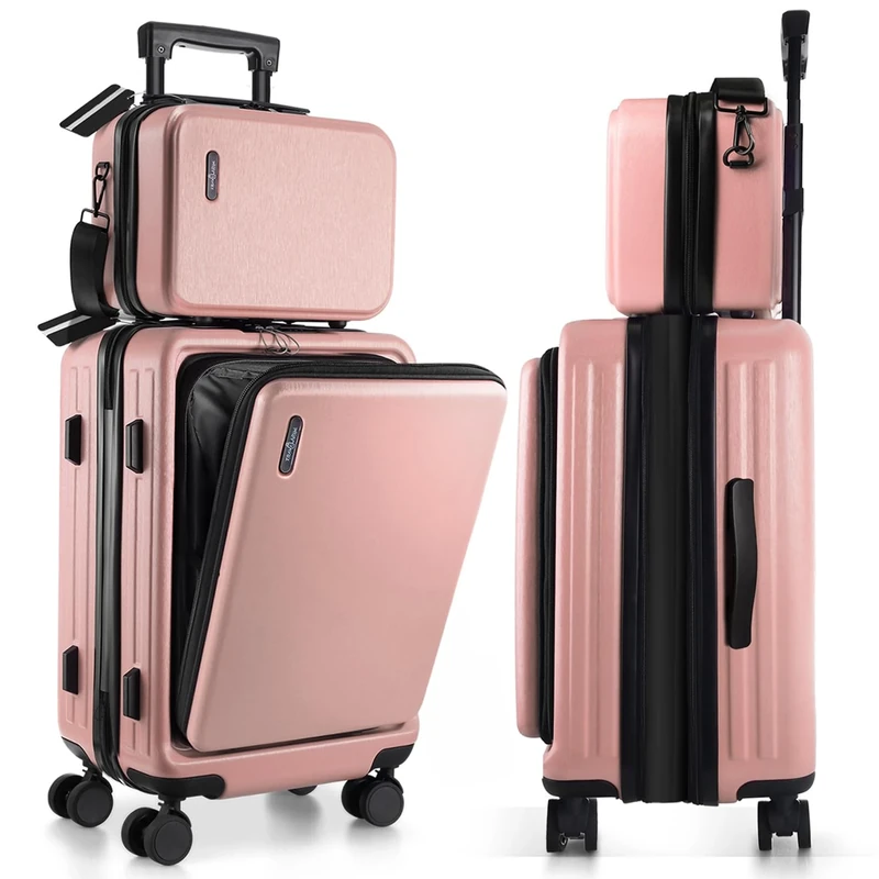 TRAVELARIM Expandable 22 Inch Carry On Luggage, Pink, 22 Inch, Modern