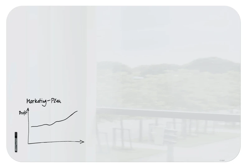 SIGEL GL306 Magnetic Glass Board Artverum, Rounded Corners, White, 180 x 120 cm, Safety Glass, Easy mounting