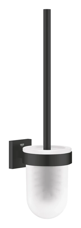 GROHE Start Cube QuickFix Toilet Brush Set (Material: Glass & Metal, Wall Mounted, with Screws and Dowels), Size 399 mm, Easy to Fit with GROHE QuickGlue, Matt Black, 409772430