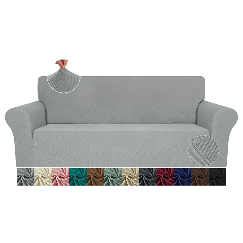 JIVINER Oversized Sofa Slipcover, Stretch 1 Piece Large Couch Covers for 3 Cushion Couch Jacquard Washable Sofa Covers with Elastic Bottom Pet Friendly Slipcovers (XL Sofa, Light Grey)