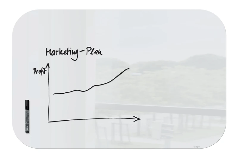 SIGEL GL303 Magnetic Glass Board Artverum, Rounded Corners, White, 100 x 65 cm, Safety Glass, Easy mounting