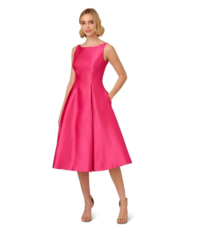 Adrianna Papell Women's Sleeveless Tea Length Dress, Electric Pink, 18