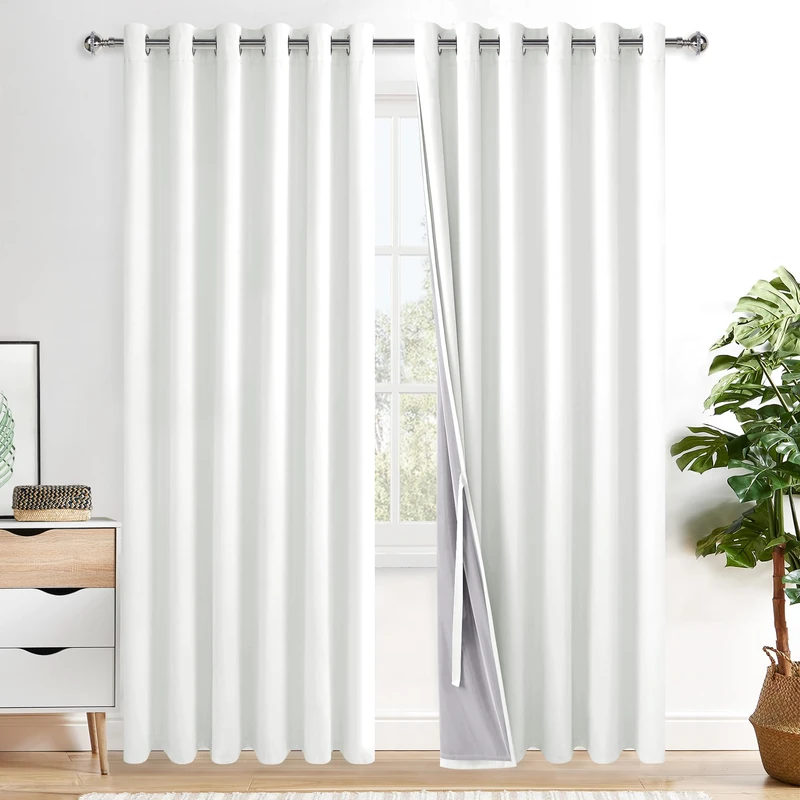 XWZO 100% Blackout Curtains 84 Inches Length with Tiebacks- Heat and Light Blocking Ring Top Window Drapes with Black Liner Backing for Bedroom/Kid's Room, Cream, W70 x L84, Set of 2 Panels