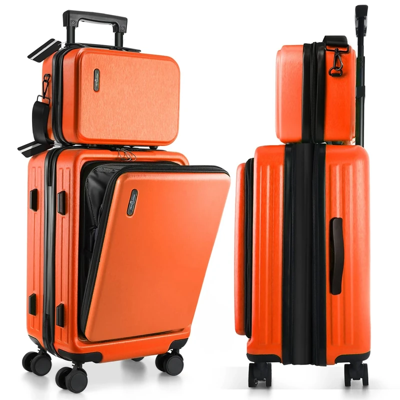 TRAVELARIM Expandable 22 Inch Carry On Luggage, Orange, 22 Inch, Modern