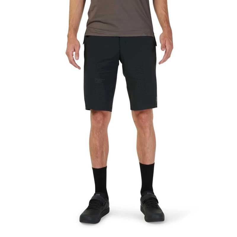 Fox Racing Flexair Short W/Liner - Lightweight 4-Way Stretch MTB Shorts, Breathable Laser-Cut Perforations, DWR Finish, Ultimate Comfort & Freedom for Mountain Biking, Color: Black, Size: 38