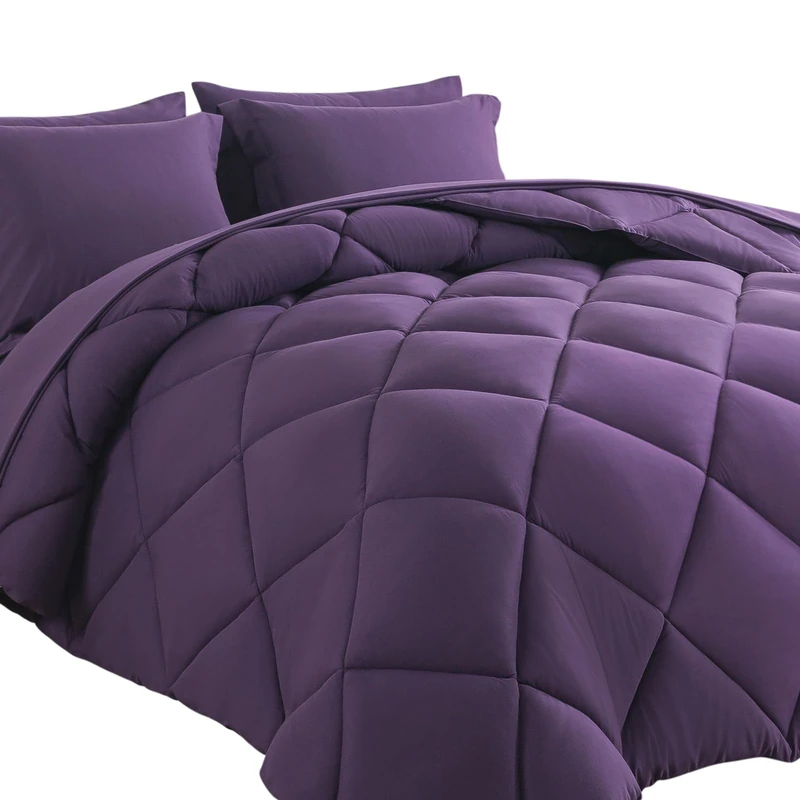 Cosybay Bed in a Bag Full Comforter Sets 7pcs All Season Solid Down Alternative Bedding Sets Purple with Comforter, Pillow Shams, Flat Sheet, Fitted Sheet and Pillowcases