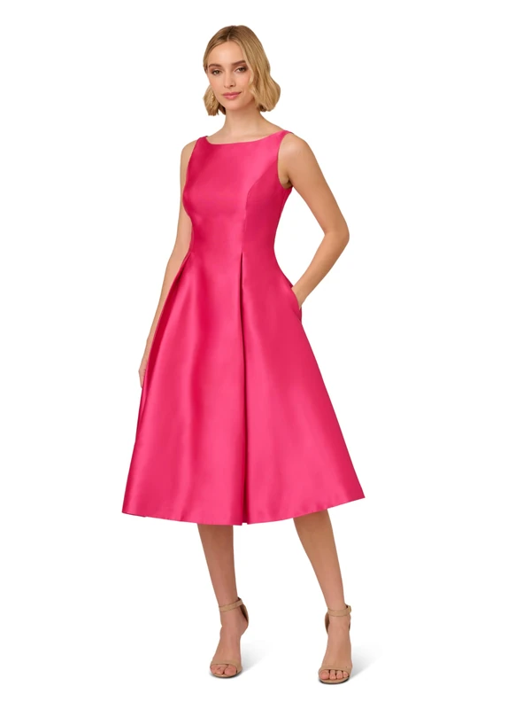 Adrianna Papell Women's Sleeveless Tea Length Dress, Electric Pink, 14 - Image 1