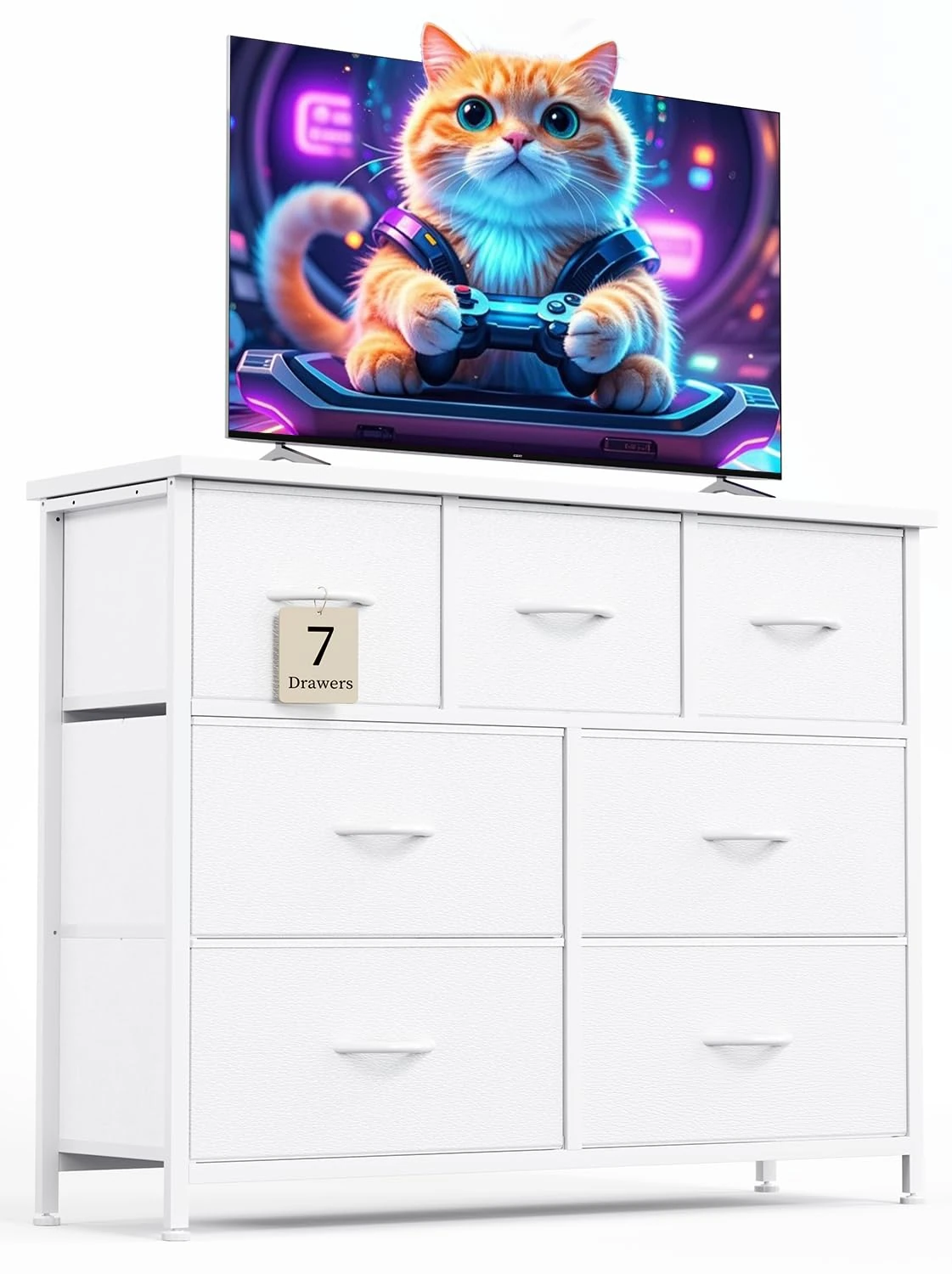 CAIYUN Chest of Drawers for Bedroom with 7 Drawers, Fabric Storage Drawer, Tall White Hallway Storage Unit