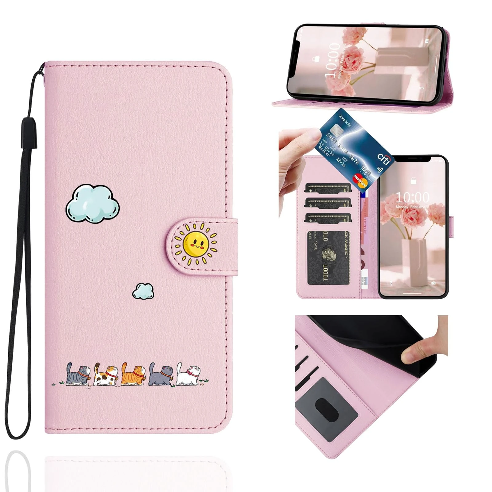 Jeffene Wallet Case for iPhone 7 Plus(5.5 inch),Cute Cat PU Leather Magnetic Flip Case for Women Cover with [Kickstand][TPU Inner Shell][Card Holder] for iPhone 8 Plus,Pink