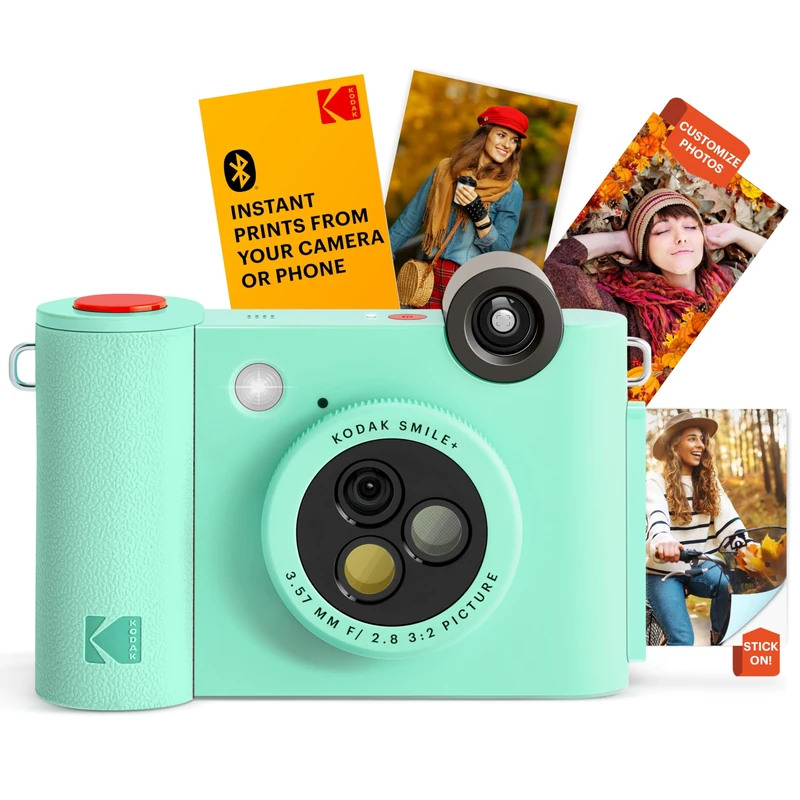 KODAK Smile+ 2-in-1 Digital Instant Print Camera & Wireless Bluetooth Photo Printer - 10MP, Special-Effect Rotating Lens, Zink 2x3 Inch Sticky-Back Photos, Print via Fun App from Smart Devices - Green