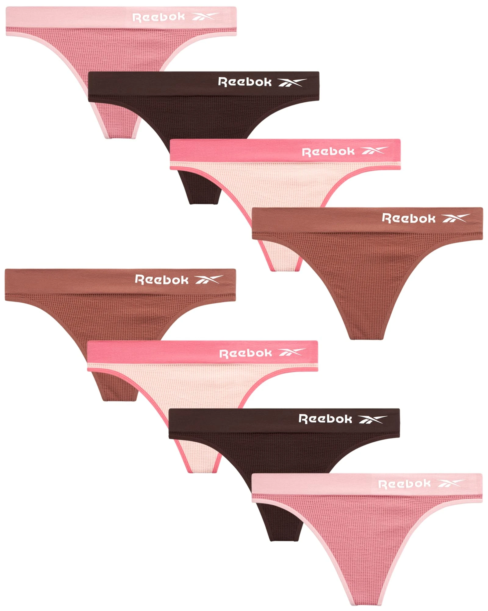 Reebok Women's Thongs - 8 Pack Performance Seamless Thongs for Women Sexy Panties - Breathable Underwear for Women (S-XL), Lotus/Nutmeg/Java/Foxglove, XL