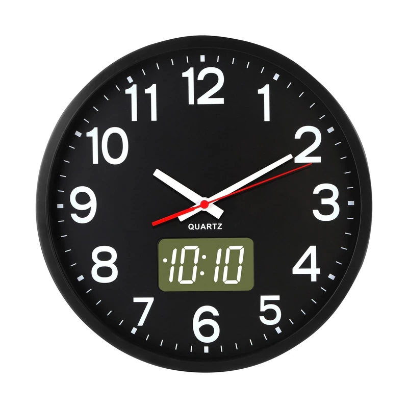 Timegyro Wall Clocks Battery Operated,12'' Silent Wall Clock, Analog and Digital, LED/LCD Digits Display