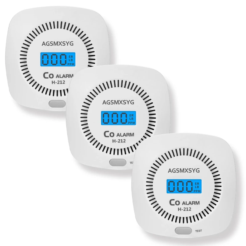 3 Packs Carbon Monoxide Detector - AGSMXSYG Carbon Monoxide Alarms Battery Powered with Digital Display, CO Detectors Alarms Monitor for Home,RV & Kitchen