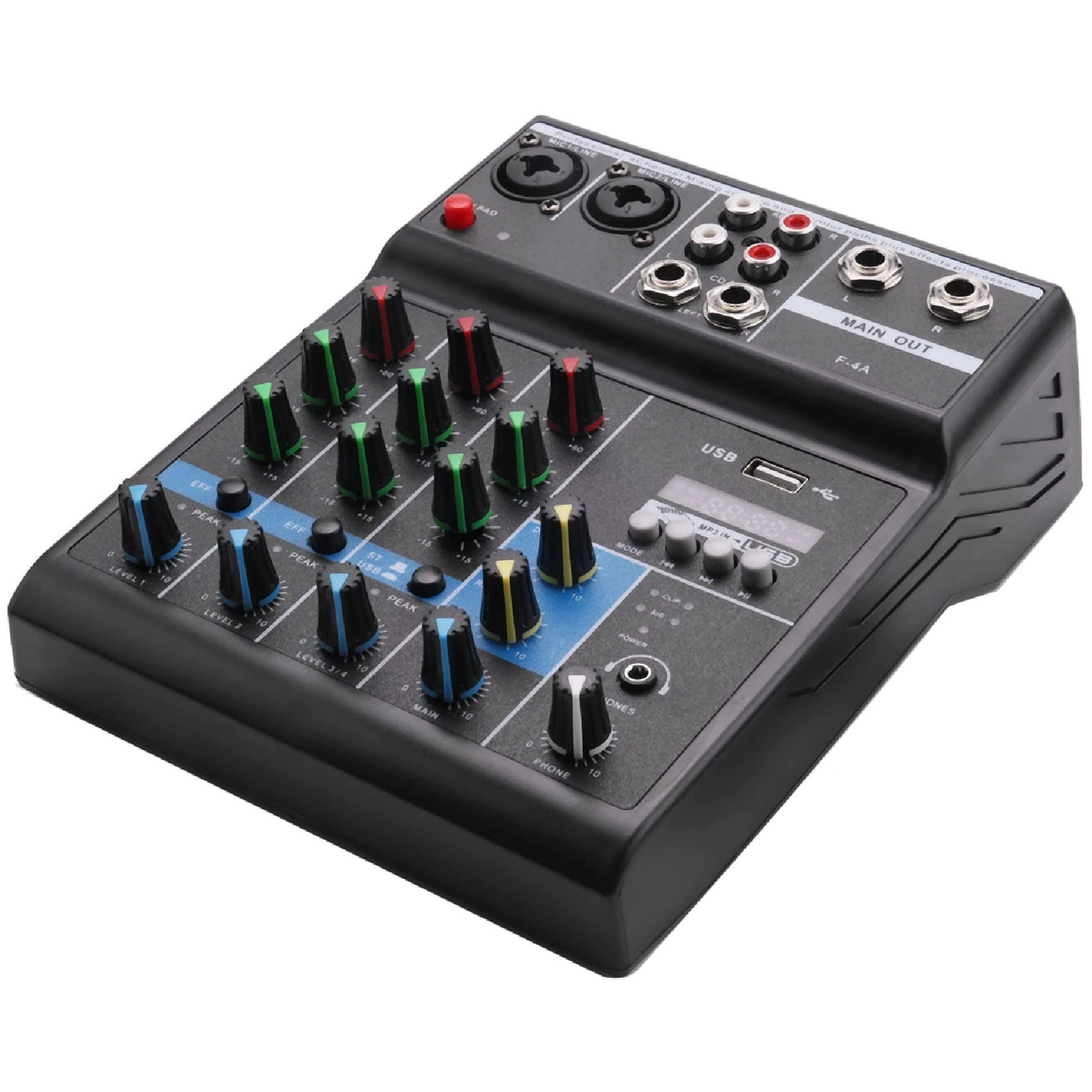 Grnlucja Portable Audio Mixer Professional 4 Channel Bluetooth Mixer DJ Console with Reverb Effect for Karaoke USB Live Stage KTV