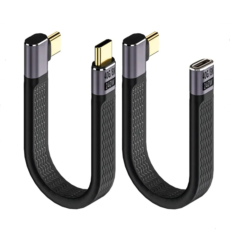 Leehitech 2×13CM Right Angle 240W USB C to USB C Short Flat Cable, 40Gbps Data Transfer Thunderbolt 4 Cable, 48V/5A Safe Charging 8K@60Hz Display for iPhone 17/16, Macbook, iPad, Samsung and More