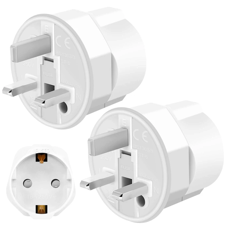 European to UK Plug Adapter, 2 Pack EU to UK Travel Adaptor 2 Pin to 3 Pin Type C/E/F France,Italy,Spain,Germany,Polish Turkish to British Adapter Type G Electronic Device