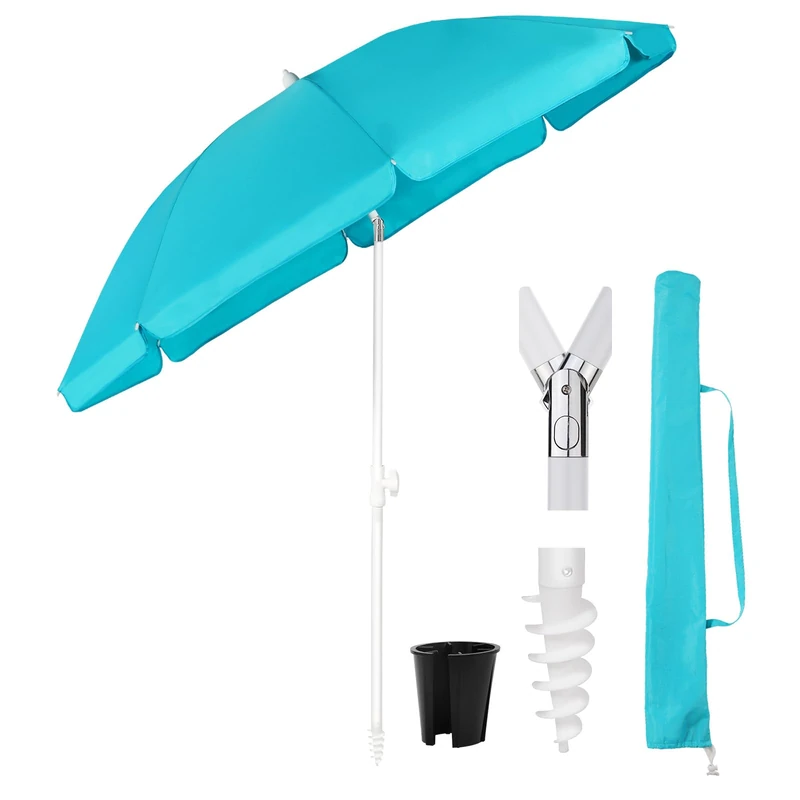Sekey 160 cm Balcony Parasol with Ground Sleeve and Protective Cover, Tilt and Height Adjustment, Beach Umbrella for Balcony, Garden & Patio, Round Sun Protection UPF 50+