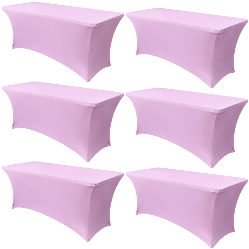 Obstal 6 Pack Stretch Spandex Table Covers for 6 Foot Tables - 6 FT Universal Rectangular Fitted Tablecloth Protector for Wedding, Banquet, Party, 72 Length x 30 Width x 30 Height Inches, Light Purple