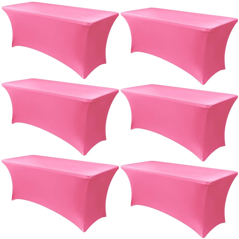 Obstal 6 Pack Stretch Spandex Table Covers for 6 Foot Tables - 6 FT Universal Rectangular Fitted Tablecloth Protector for Wedding, Banquet, Party, 72 Length x 30 Width x 30 Height Inches, Dark Pink