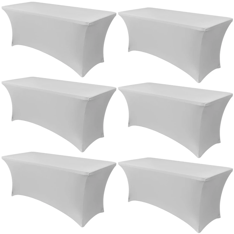 Obstal 6 Pack Stretch Spandex Table Covers for 6 Foot Tables - 6 FT Universal Rectangular Fitted Tablecloth Protector for Wedding, Banquet, Party, 72 Length x 30 Width x 30 Height Inches, Silver