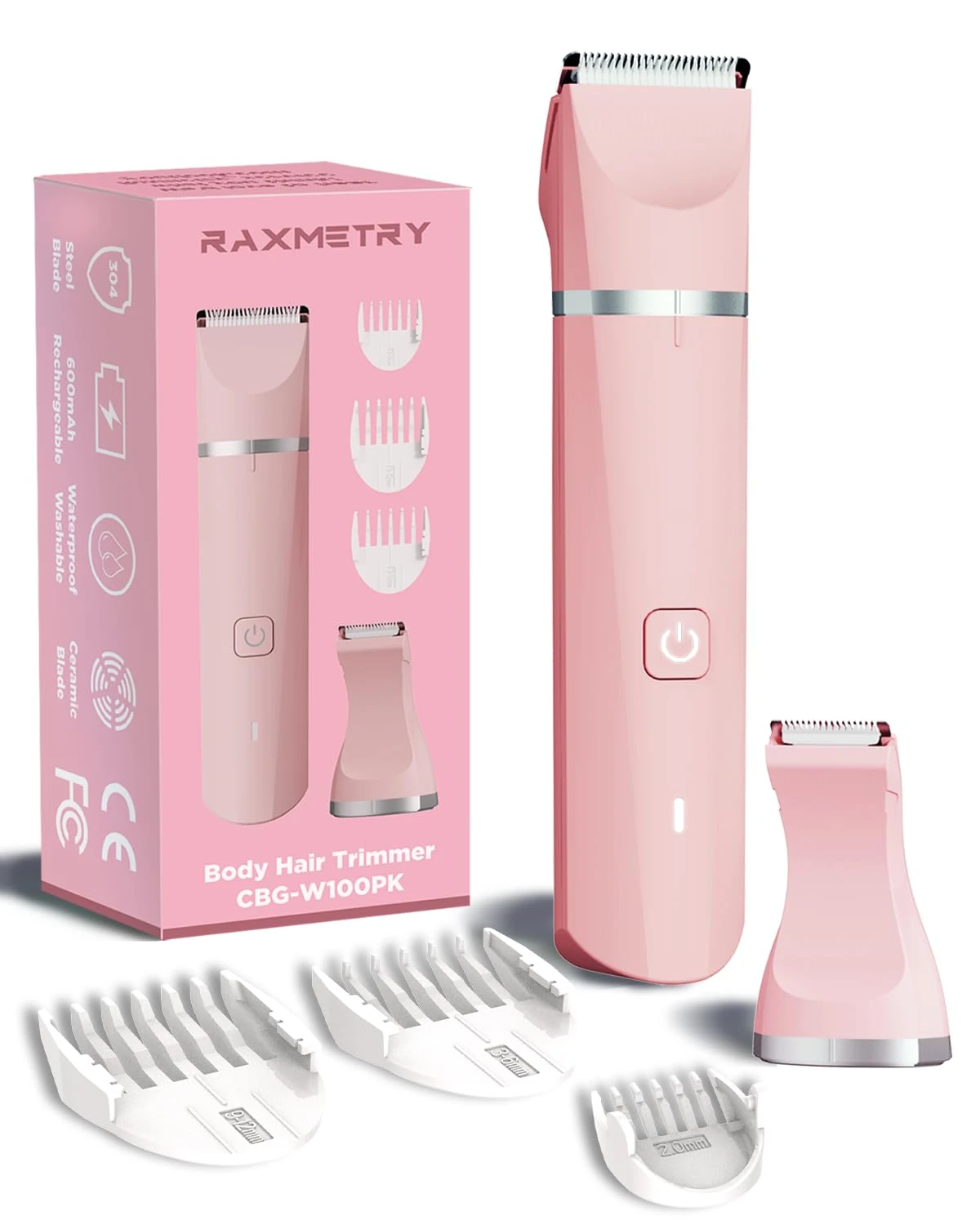 Lady Shaver for Women Bikini Trimmer Women Rechargeable Pubic Hair Trimmer for Womens Bikini Arms Legs Underarms,Replaceable Snap-in Ceramic Blades,IPX7,Wet and Dry Use,Pink