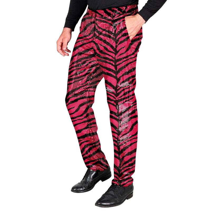 Widmann 12644 Party Fashion Paillettenhose Sequin Pants, Pink Zebra, XL