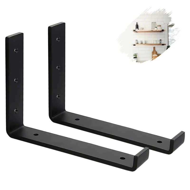 MLOQI 2 Pack Scaffold Board Shelf Brackets with Lips, 5mm Thick Heavy Duty L Wall Brackets for Shelves, Black Industrial Shelves Support (12"x6"/30cm x 15cm)